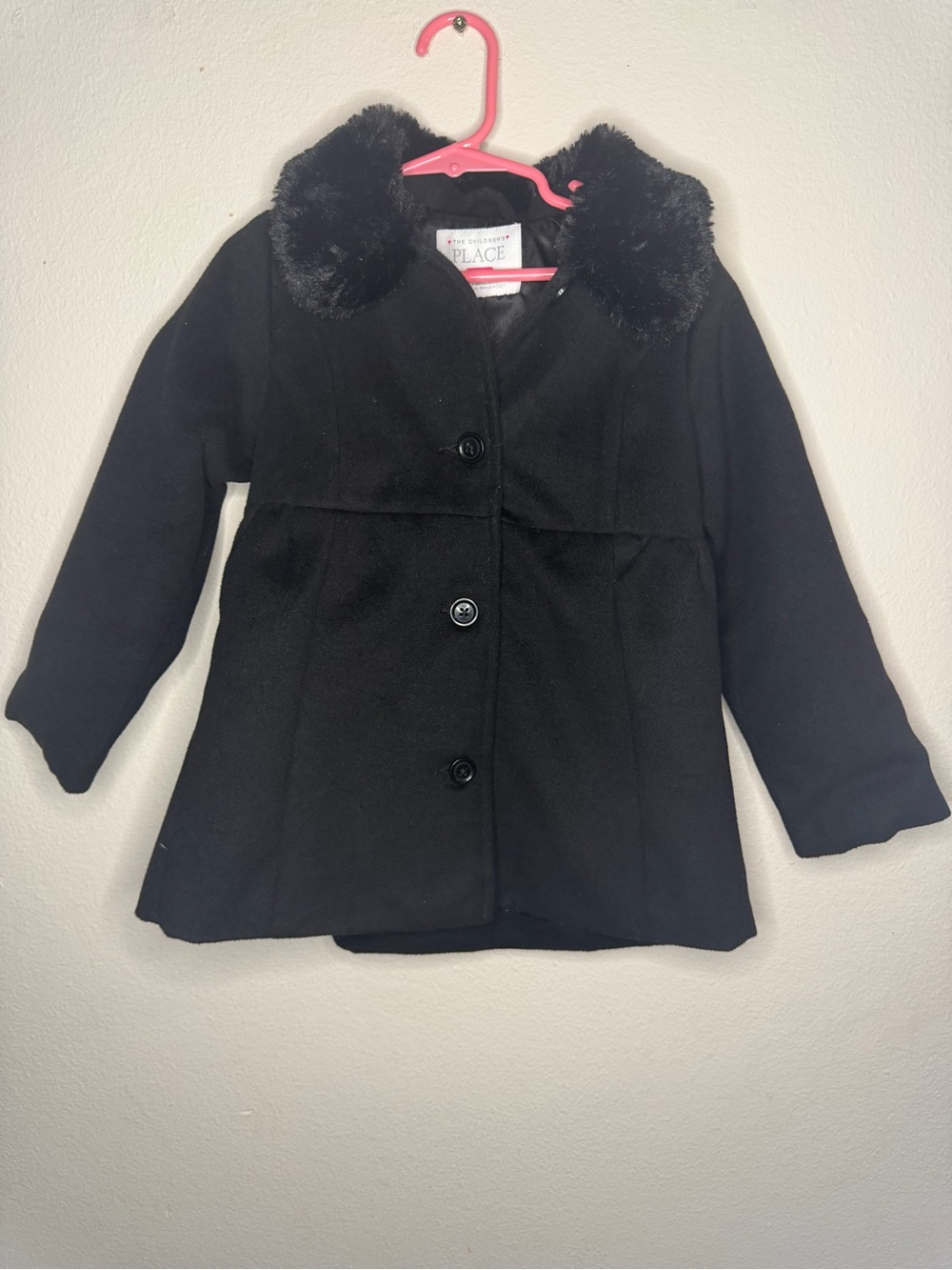 The Children's Place Girls' Black Faux-Fur Dress Coat